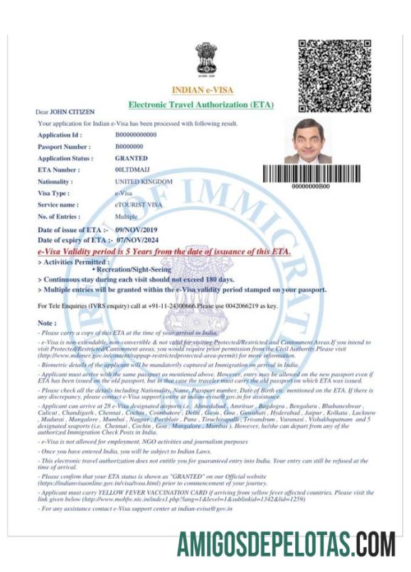 ÍNDIA E Visto amostra